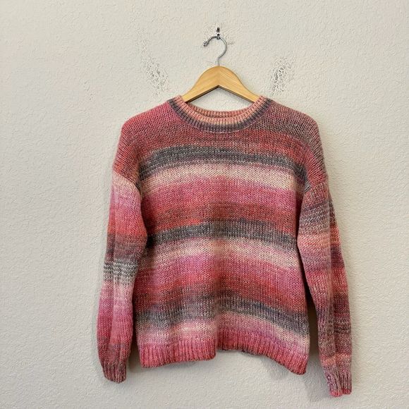 SOMETHING NAVY Wool Blend Muted Pink Striped Crew Neck Sweater - Picture 1 of 7